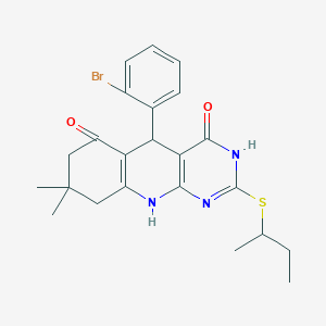 molecular formula C23H26BrN3O2S B14880003 5-(2-bromophenyl)-2-(butan-2-ylsulfanyl)-8,8-dimethyl-5,8,9,10-tetrahydropyrimido[4,5-b]quinoline-4,6(3H,7H)-dione 