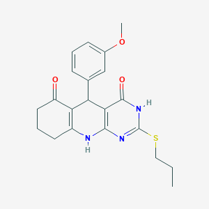 molecular formula C21H23N3O3S B14880297 5-(3-methoxyphenyl)-2-(propylsulfanyl)-5,8,9,10-tetrahydropyrimido[4,5-b]quinoline-4,6(3H,7H)-dione 