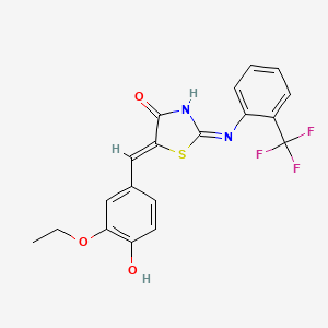 molecular formula C19H15F3N2O3S B14880494 (2Z,5Z)-5-(3-ethoxy-4-hydroxybenzylidene)-2-{[2-(trifluoromethyl)phenyl]imino}-1,3-thiazolidin-4-one 