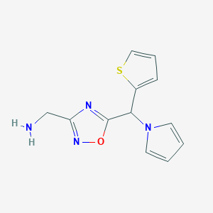 molecular formula C12H12N4OS B14880579 (5-((1H-pyrrol-1-yl)(thiophen-2-yl)methyl)-1,2,4-oxadiazol-3-yl)methanamine 