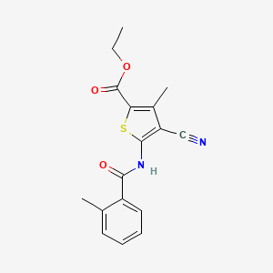 molecular formula C17H16N2O3S B14880688 Ethyl 4-cyano-3-methyl-5-(2-methylbenzamido)thiophene-2-carboxylate 