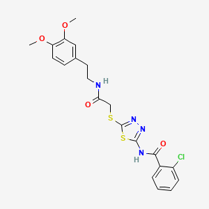 molecular formula C21H21ClN4O4S2 B14880863 2-chloro-N-(5-((2-((3,4-dimethoxyphenethyl)amino)-2-oxoethyl)thio)-1,3,4-thiadiazol-2-yl)benzamide 