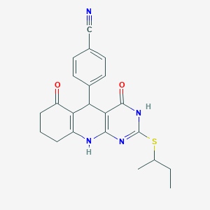 molecular formula C22H22N4O2S B14880908 4-[2-(Butan-2-ylsulfanyl)-4,6-dioxo-3,4,5,6,7,8,9,10-octahydropyrimido[4,5-b]quinolin-5-yl]benzonitrile 