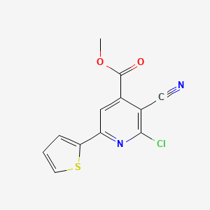 molecular formula C12H7ClN2O2S B14880984 Methyl 2-chloro-3-cyano-6-(thiophen-2-yl)isonicotinate 