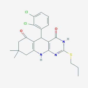 molecular formula C22H23Cl2N3O2S B14881138 5-(2,3-dichlorophenyl)-8,8-dimethyl-2-(propylsulfanyl)-5,8,9,10-tetrahydropyrimido[4,5-b]quinoline-4,6(3H,7H)-dione 