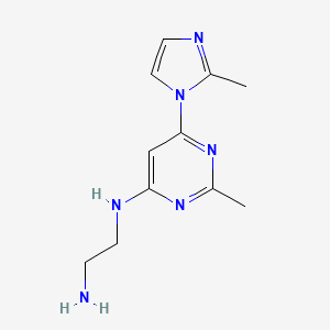 molecular formula C11H16N6 B1488137 N'-[2-methyl-6-(2-methylimidazol-1-yl)pyrimidin-4-yl]ethane-1,2-diamine CAS No. 1706454-61-6