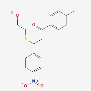 molecular formula C18H19NO4S B14881430 3-((2-Hydroxyethyl)thio)-3-(4-nitrophenyl)-1-(p-tolyl)propan-1-one 