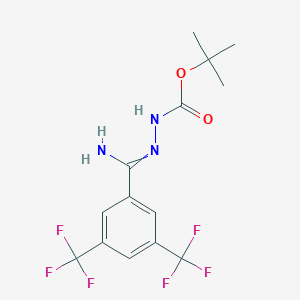 molecular formula C14H15F6N3O2 B14881454 N'-[1-Amino-1-(3,5-bis-(trifluoromethyl)phenyl)methylidene]hydrazinecarboxylic acid tert-butyl ester 