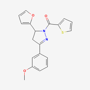 molecular formula C19H16N2O3S B14881731 (5-(furan-2-yl)-3-(3-methoxyphenyl)-4,5-dihydro-1H-pyrazol-1-yl)(thiophen-2-yl)methanone 