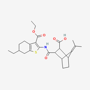 molecular formula C25H33NO5S B14882302 3-{[3-(Ethoxycarbonyl)-6-ethyl-4,5,6,7-tetrahydro-1-benzothiophen-2-yl]carbamoyl}-7-(propan-2-ylidene)bicyclo[2.2.1]heptane-2-carboxylic acid 