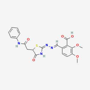 2,3-dimethoxy-6-{(E)-[(2E)-{4-oxo-5-[2-oxo-2-(phenylamino)ethyl]-1,3-thiazolidin-2-ylidene}hydrazinylidene]methyl}benzoic acid