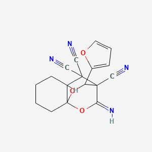 molecular formula C17H14N4O3 B14883161 2-(furan-2-yl)-10-iminotetrahydro-8a,3-(epoxymethano)chromene-3,4,4(2H,4aH)-tricarbonitrile 