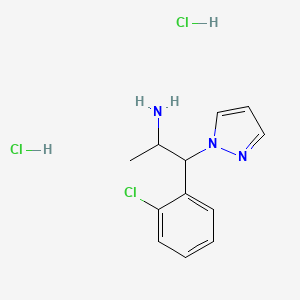 molecular formula C12H16Cl3N3 B1488423 1-(2-chlorophenyl)-1-(1H-pyrazol-1-yl)propan-2-amine dihydrochloride CAS No. 1803589-06-1