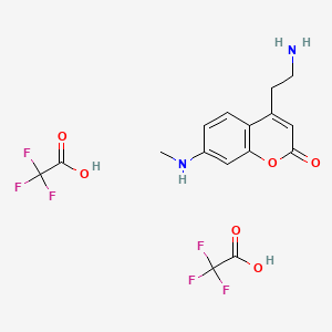 molecular formula C16H16F6N2O6 B14884278 4-(2-Amino-ethyl)-7-methylamino-chromen-2-one bis-TFA salt 