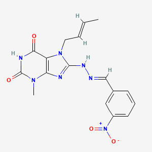 molecular formula C17H17N7O4 B14885318 7-[(2E)-but-2-en-1-yl]-3-methyl-8-[(2E)-2-(3-nitrobenzylidene)hydrazinyl]-3,7-dihydro-1H-purine-2,6-dione 