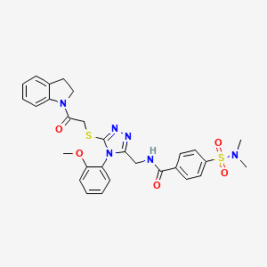 molecular formula C29H30N6O5S2 B14885602 4-(N,N-dimethylsulfamoyl)-N-((5-((2-(indolin-1-yl)-2-oxoethyl)thio)-4-(2-methoxyphenyl)-4H-1,2,4-triazol-3-yl)methyl)benzamide 