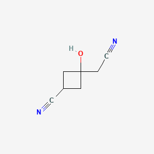 molecular formula C7H8N2O B14885764 3-(Cyanomethyl)-3-hydroxycyclobutanecarbonitrile 