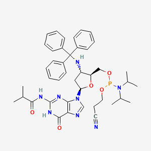 2-Cyanoethyl (((2S,3S,5R)-5-(2-isobutyramido-6-oxo-3,6-dihydro-9H-purin-9-yl)-3-(tritylamino)tetrahydrofuran-2-yl)methyl) diisopropylphosphoramidite