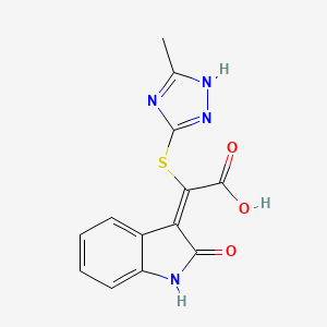 (2E)-2-[(5-methyl-1H-1,2,4-triazol-3-yl)sulfanyl]-2-(2-oxo-1H-indol-3-ylidene)acetic acid