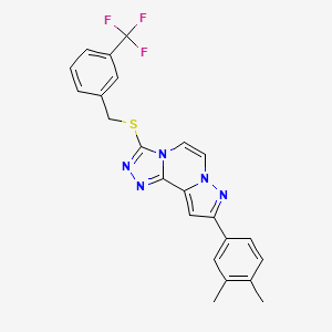 molecular formula C23H18F3N5S B14886551 9-(3,4-Dimethylphenyl)-3-((3-(trifluoromethyl)benzyl)thio)pyrazolo[1,5-a][1,2,4]triazolo[3,4-c]pyrazine 