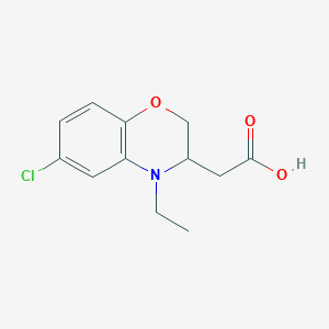 molecular formula C12H14ClNO3 B1488726 2-(6-chloro-4-ethyl-3,4-dihydro-2H-benzo[b][1,4]oxazin-3-yl)acetic acid CAS No. 2098029-55-9