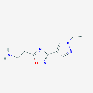 molecular formula C9H13N5O B1488741 2-(3-(1-ethyl-1H-pyrazol-4-yl)-1,2,4-oxadiazol-5-yl)ethan-1-amine CAS No. 2098121-76-5