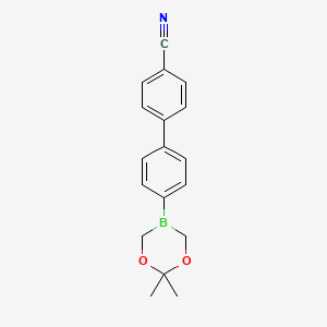 molecular formula C18H18BNO2 B14887546 4-[4-(2,2-Dimethyl-1,3,5-dioxaborinan-5-yl)phenyl]benzonitrile 