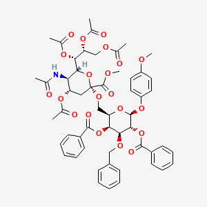 (1S,2R)-1-((2R,3R,4S,6R)-3-Acetamido-4-acetoxy-6-(((2R,3S,4S,5R,6S)-3,5-bis(benzoyloxy)-4-(benzyloxy)-6-(4-methoxyphenoxy)tetrahydro-2H-pyran-2-yl)methoxy)-6-(methoxycarbonyl)tetrahydro-2H-pyran-2-yl)propane-1,2,3-triyl triacetate