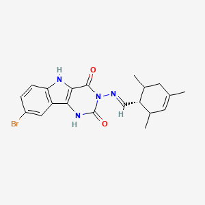 molecular formula C20H21BrN4O2 B14888571 8-bromo-3-({(E)-[(1R)-2,4,6-trimethylcyclohex-3-en-1-yl]methylidene}amino)-1H-pyrimido[5,4-b]indole-2,4(3H,5H)-dione 