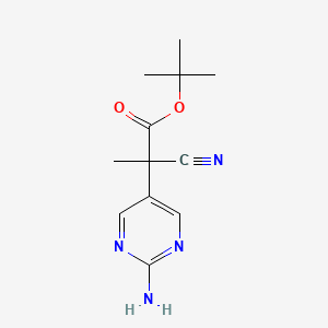 molecular formula C12H16N4O2 B14889124 tert-Butyl 2-(2-aminopyrimidin-5-yl)-2-cyanopropanoate 