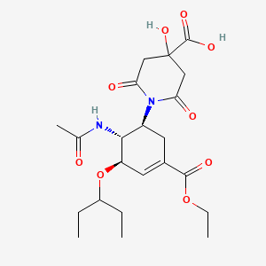 molecular formula C22H32N2O9 B14889219 1-((1S,5R,6R)-6-Acetamido-3-(ethoxycarbonyl)-5-(pentan-3-yloxy)cyclohex-3-en-1-yl)-4-hydroxy-2,6-dioxopiperidine-4-carboxylic Acid (Oseltamivir Impurity pound(c) 