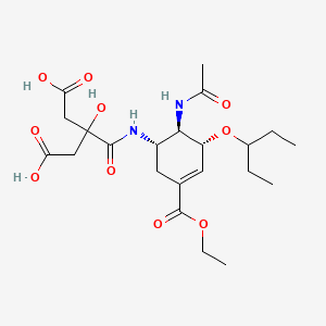 molecular formula C22H34N2O10 B14889255 3-(((1S,5R,6R)-6-Acetamido-3-(ethoxycarbonyl)-5-(pentan-3-yloxy)cyclohex-3-en-1-yl)carbamoyl)-3-hydroxypentanedioic Acid (Oseltamivir Impurity pound(c) 