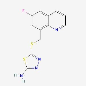 molecular formula C12H9FN4S2 B14889419 5-(((6-Fluoroquinolin-8-yl)methyl)thio)-1,3,4-thiadiazol-2-amine 