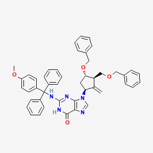 molecular formula C46H43N5O4 B14889757 9-((1S,3R,4S)-4-(Benzyloxy)-3-((benzyloxy)methyl)-2-methylenecyclopentyl)-2-(((4-methoxyphenyl)diphenylmethyl)amino)-1,9-dihydro-6H-purin-6-one 