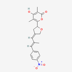 4-Hydroxy-3,5-dimethyl-6-(4-(2-methyl-3-(p-nitrophenyl)-2-propenylidene)tetrahydro-2-furyl)-2-pyranone