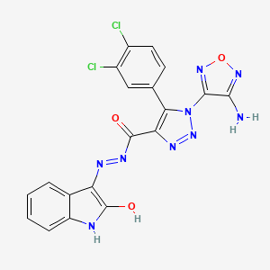 molecular formula C19H11Cl2N9O3 B14889966 1-(4-amino-1,2,5-oxadiazol-3-yl)-5-(3,4-dichlorophenyl)-N'-[(3Z)-2-oxo-1,2-dihydro-3H-indol-3-ylidene]-1H-1,2,3-triazole-4-carbohydrazide 