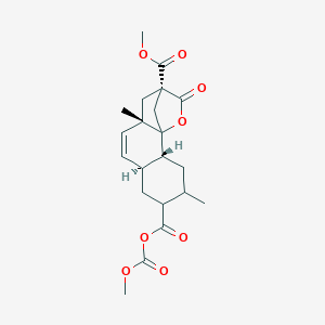 molecular formula C21H26O8 B148901 4,11,11-Tris(methoxycarbonyl)-6-methyltricyclo(7.4.0.0)tridec-7-ene-4,2-carbolactone CAS No. 132412-55-6