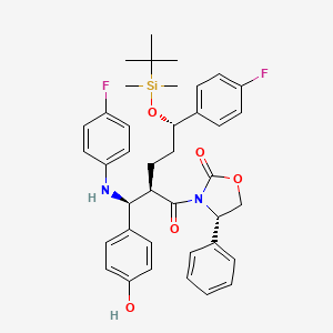 molecular formula C39H44F2N2O5Si B14890222 (S)-3-((2R,5S)-5-((tert-Butyldimethylsilyl)oxy)-5-(4-fluorophenyl)-2-((S)-((4-fluorophenyl)amino)(4-hydroxyphenyl)methyl)pentanoyl)-4-phenyloxazolidin-2-one 