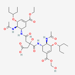 3-(((1S,5R,6R)-6-Acetamido-3-((hydroxymethoxy)carbonyl)-5-(pentan-3-yloxy)cyclohex-3-en-1-yl)carbamoyl)-5-(((1S,5R,6R)-6-acetamido-3-(ethoxycarbonyl)-5-(pentan-3-yloxy)cyclohex-3-en-1-yl)amino)-3-hydroxy-5-oxopentanoic Acid (Oseltamivir Impurity pound(c)