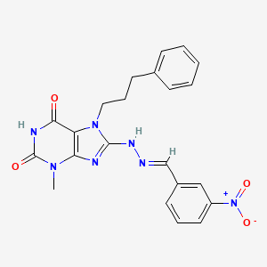 molecular formula C22H21N7O4 B14891063 3-methyl-8-[(2E)-2-(3-nitrobenzylidene)hydrazinyl]-7-(3-phenylpropyl)-3,7-dihydro-1H-purine-2,6-dione 