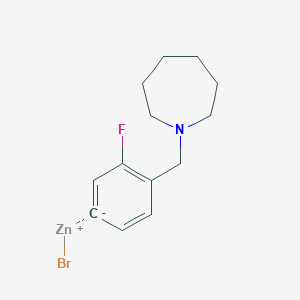 molecular formula C13H17BrFNZn B14891168 3-Fluoro-4-[(1-homopiperidino)methyl]phenylZinc bromide 