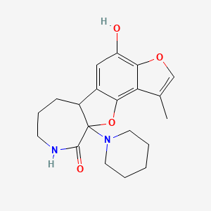 molecular formula C20H24N2O4 B14891245 16-Hydroxy-12-methyl-8-piperidin-1-yl-9,14-dioxa-6-azatetracyclo[8.7.0.02,8.011,15]heptadeca-1(17),10,12,15-tetraen-7-one 