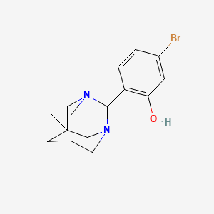 molecular formula C16H21BrN2O B14894087 5-Bromo-2-(5,7-dimethyl-1,3-diazaadamantan-2-yl)phenol 