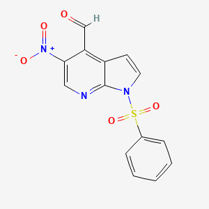 molecular formula C14H9N3O5S B14894253 5-Nitro-1-(phenylsulfonyl)-1H-pyrrolo[2,3-b]pyridine-4-carbaldehyde 