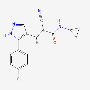 molecular formula C16H13ClN4O B14895635 3-[3-(4-chlorophenyl)-1H-pyrazol-4-yl]-2-cyano-N-cyclopropylacrylamide 