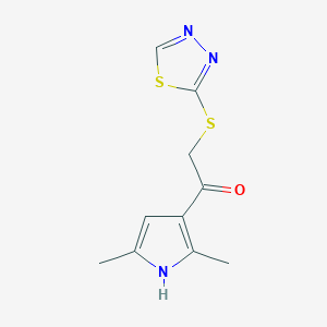 molecular formula C10H11N3OS2 B14895679 2-((1,3,4-Thiadiazol-2-yl)thio)-1-(2,5-dimethyl-1h-pyrrol-3-yl)ethan-1-one 