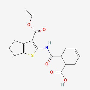 molecular formula C18H21NO5S B14896399 6-{[3-(ethoxycarbonyl)-5,6-dihydro-4H-cyclopenta[b]thiophen-2-yl]carbamoyl}cyclohex-3-ene-1-carboxylic acid 