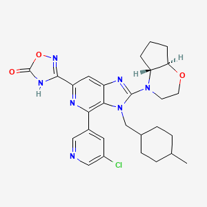 molecular formula C28H32ClN7O3 B14896649 3-[4-(5-chloropyridin-3-yl)-2-[(4aR,7aR)-hexahydrocyclopenta[b][1,4]oxazin-4(4aH)-yl]-3-{[(1r,4R)-4-methylcyclohexyl]methyl}-3H-imidazo[4,5-c]pyridin-6-yl]-1,2,4-oxadiazol-5(4H)-one 