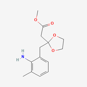 molecular formula C14H19NO4 B14896922 Methyl 2-(2-(2-amino-3-methylbenzyl)-1,3-dioxolan-2-yl)acetate 