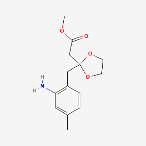 molecular formula C14H19NO4 B14897982 Methyl 2-(2-(2-amino-4-methylbenzyl)-1,3-dioxolan-2-yl)acetate 